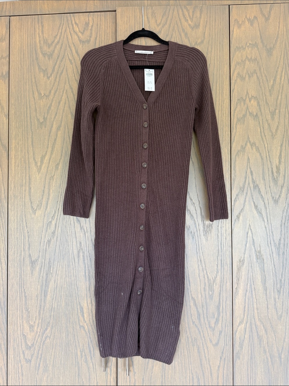 Abercombie Ribbed Button-Front Long Dress in Brown